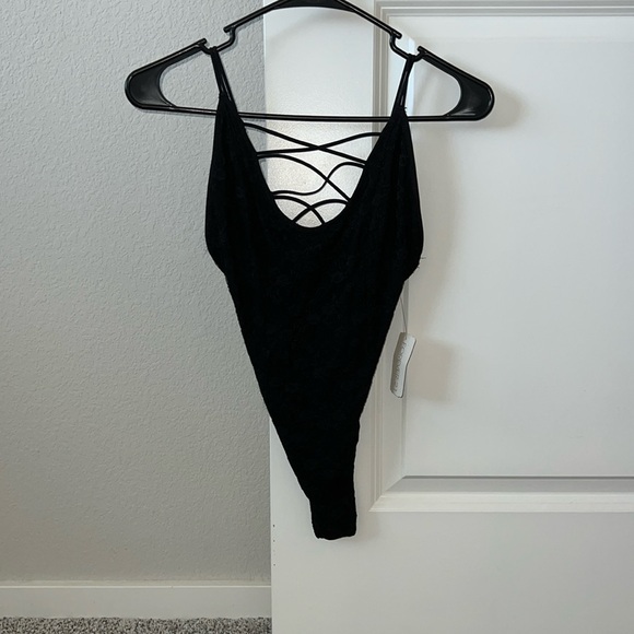 Criss Cross Black Lace Bodysuit - Picture 1 of 1